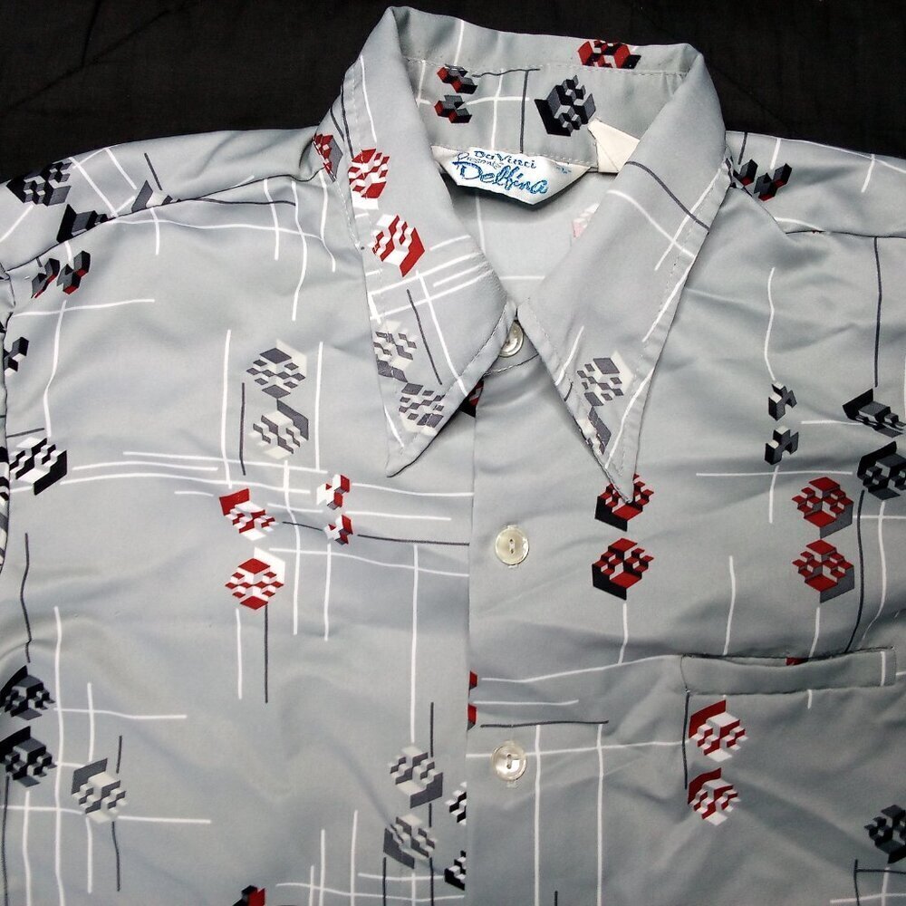 Vintage DaVinci Delfina Abstract Geometric Polyester Disco Shirt